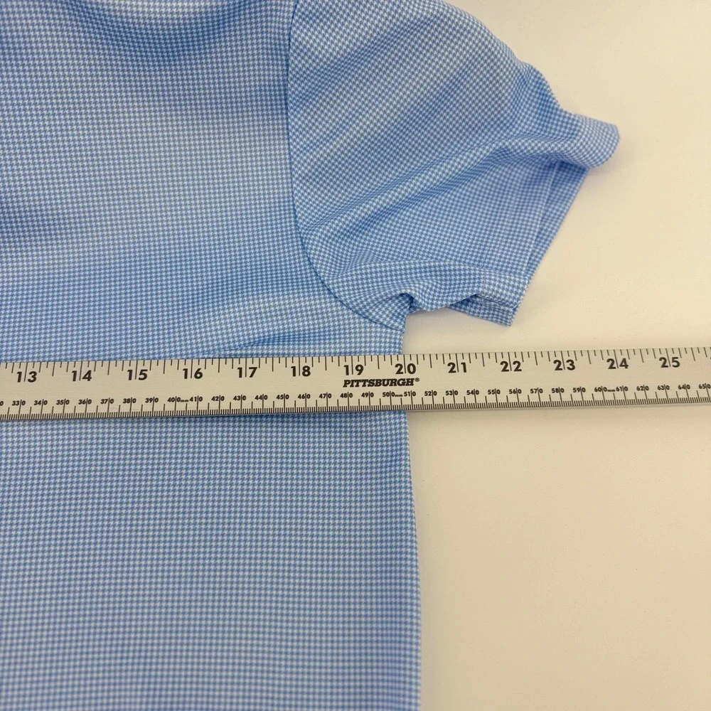 Collars & Co Mens Small Blue Houndstooth Short Sleeve English Spread Collar Polo